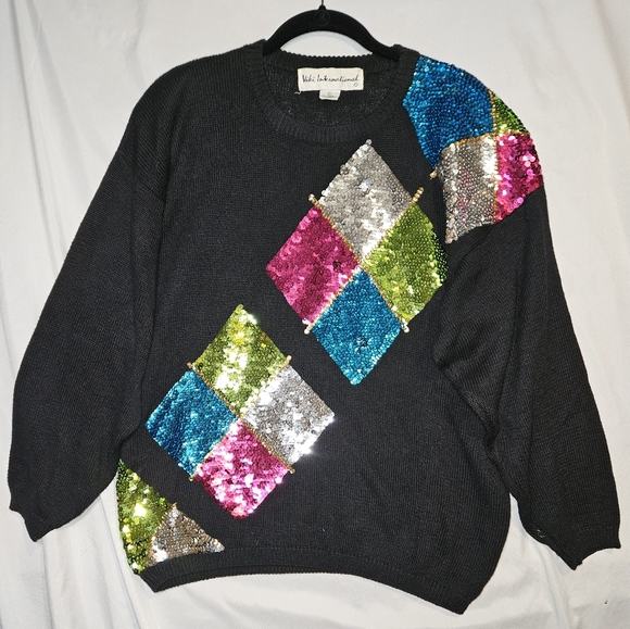 Viki International Sequin Diamond Argyle Sweater Vintage Retro - Picture 3 of 10